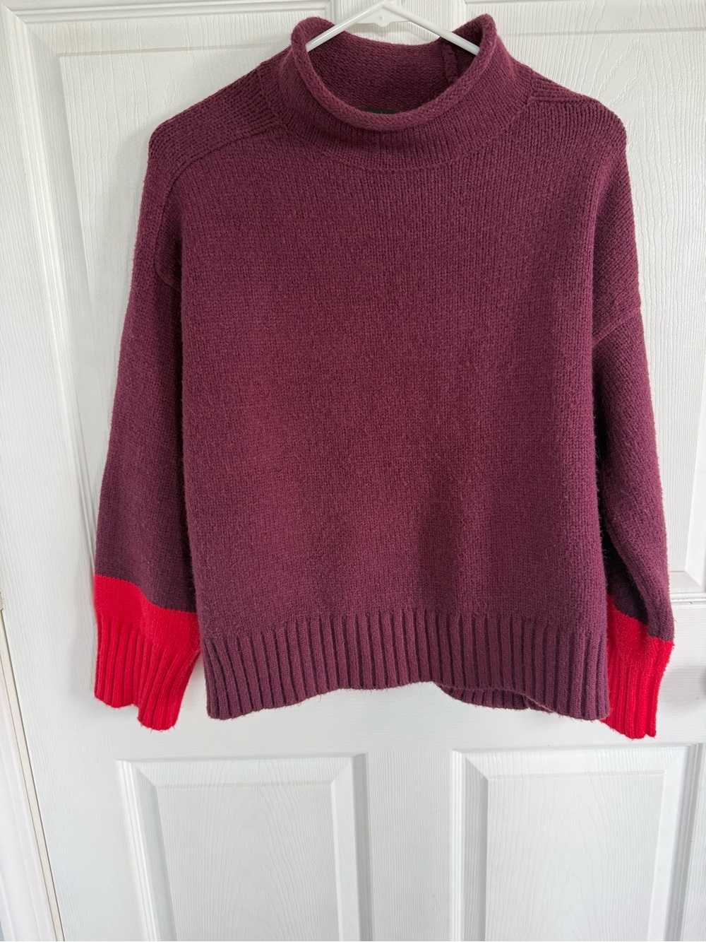 Ann Taylor Roll Neck Turtleneck Sweater M Oversized Chunky Burgundy Red Fall